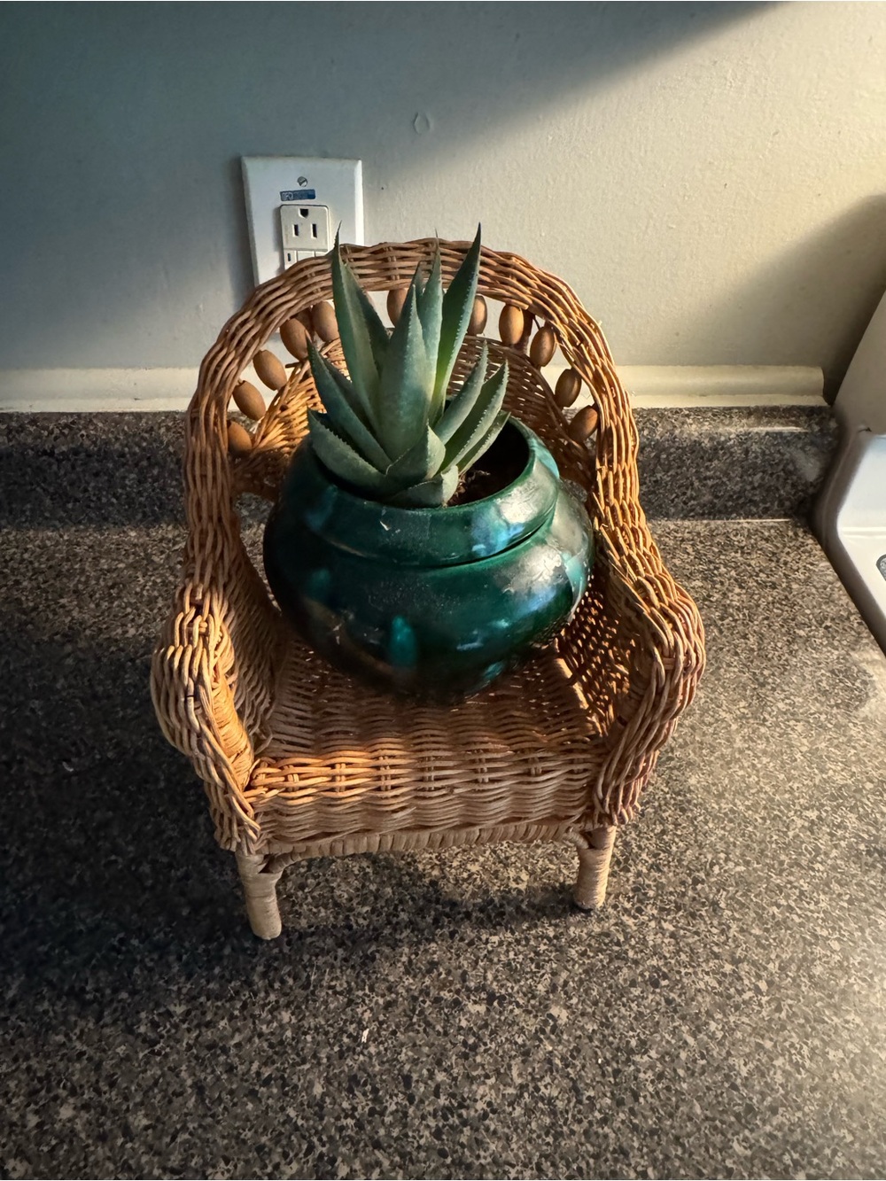 Vintage Wicker Beaded Plant Stand Or Doll Chair 11”